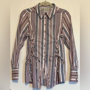 Damon Madder Jilla Striped Lace Up Button Down Shirt US 6 / UK 10